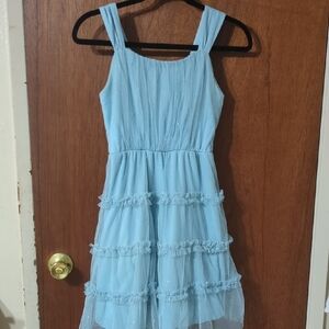Speechless Blue Ruffled Tiered Sundress for Wedding Guest